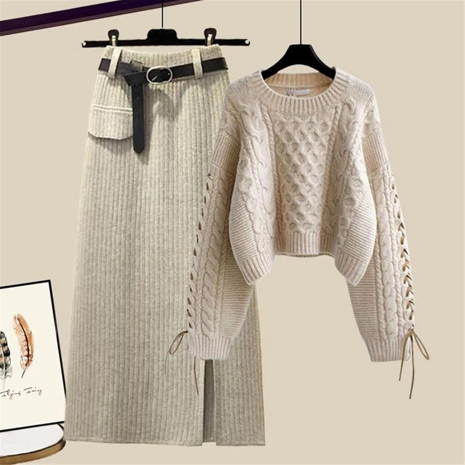 Женский спортивный костюм из трикотажа, свитер и юбка, Two Piece Set 4 — фото 3