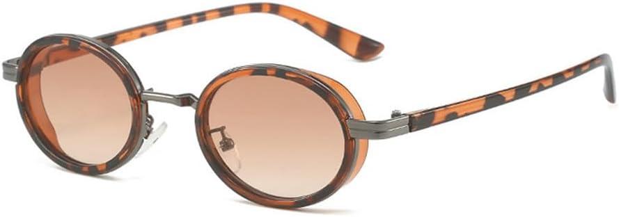 

Модные овальные солнцезащитные очки в стиле панк для женщин, винтажные градиентные очки с защитой от УФ-излучения UV400, трендовые солнцезащитные очки для мужчин TKKTLLT, Leopard Tea Gradient