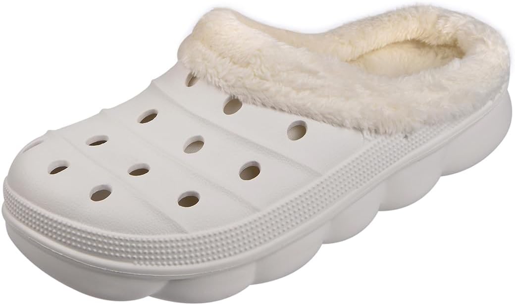 

Шлепанцы с подкладкой Harssidanzar для мужчин и женщин, унисекс, зимние, с флисовой подкладкой, дышащие, для прогулок и работы в саду, теплая нескользкая обувь-мюли HU203US, белый