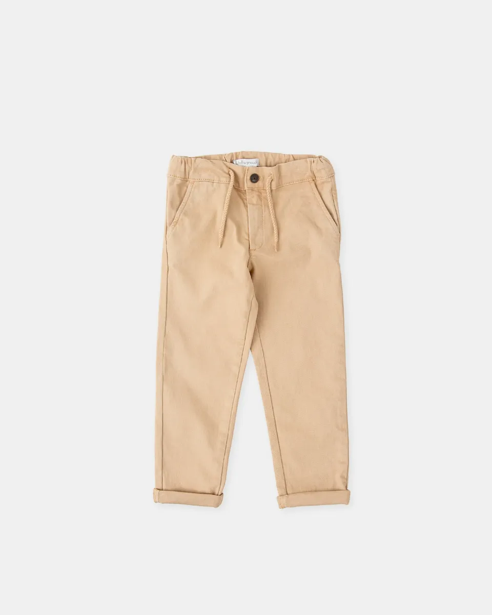 

Детские брюки из саржи с регулируемым шнурком Tutto Piccolo, светло-коричневый