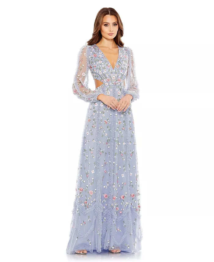 

Женское платье А-силуэта с длинными рукавами и вырезами Mac Duggal, синий