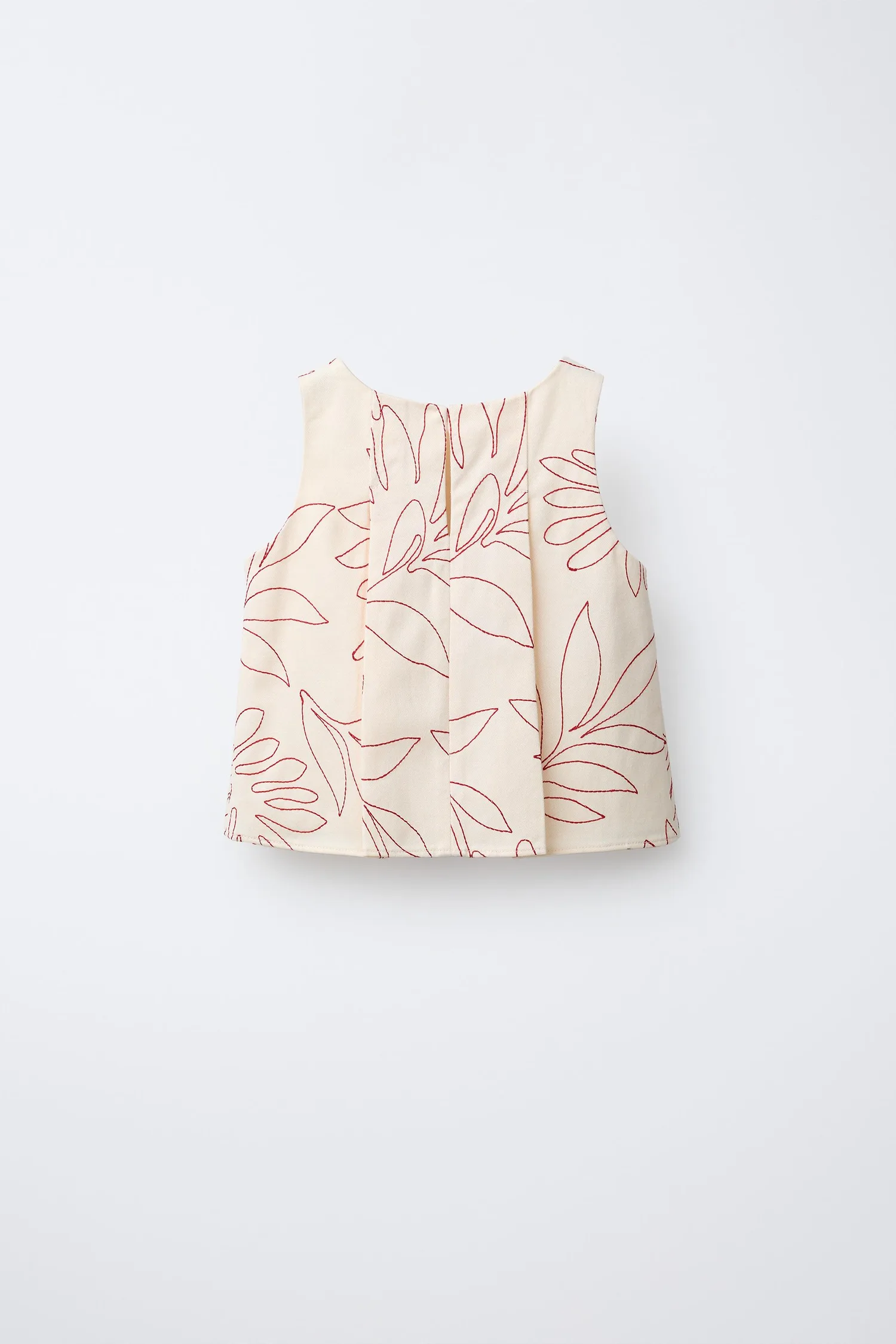 Топ contrast embroidered leaf top Zara, экрю/красный — фото 2