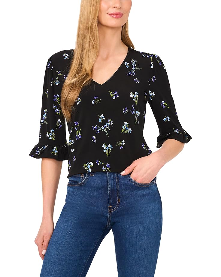 

Топ CeCe V-Neck Elbow Ruffled Sleeve Knit Top, цвет Rich Black