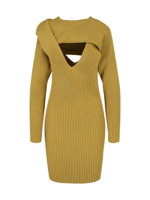 

Асимметричное облегающее платье в рубчик Bottega Veneta Yellow