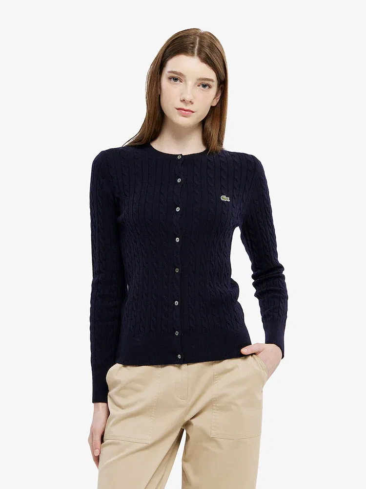 Кардиган женский LACOSTE HDE, кабельная вязка, темно-синий