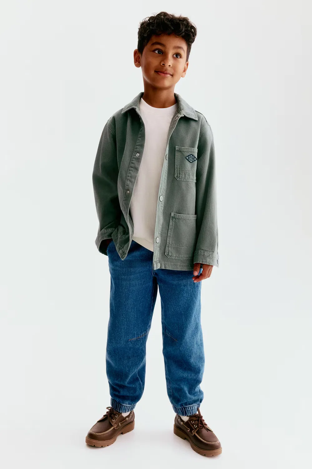 Хлопковая рубашка свободного кроя H&M, Mattgrün/Best Vibes