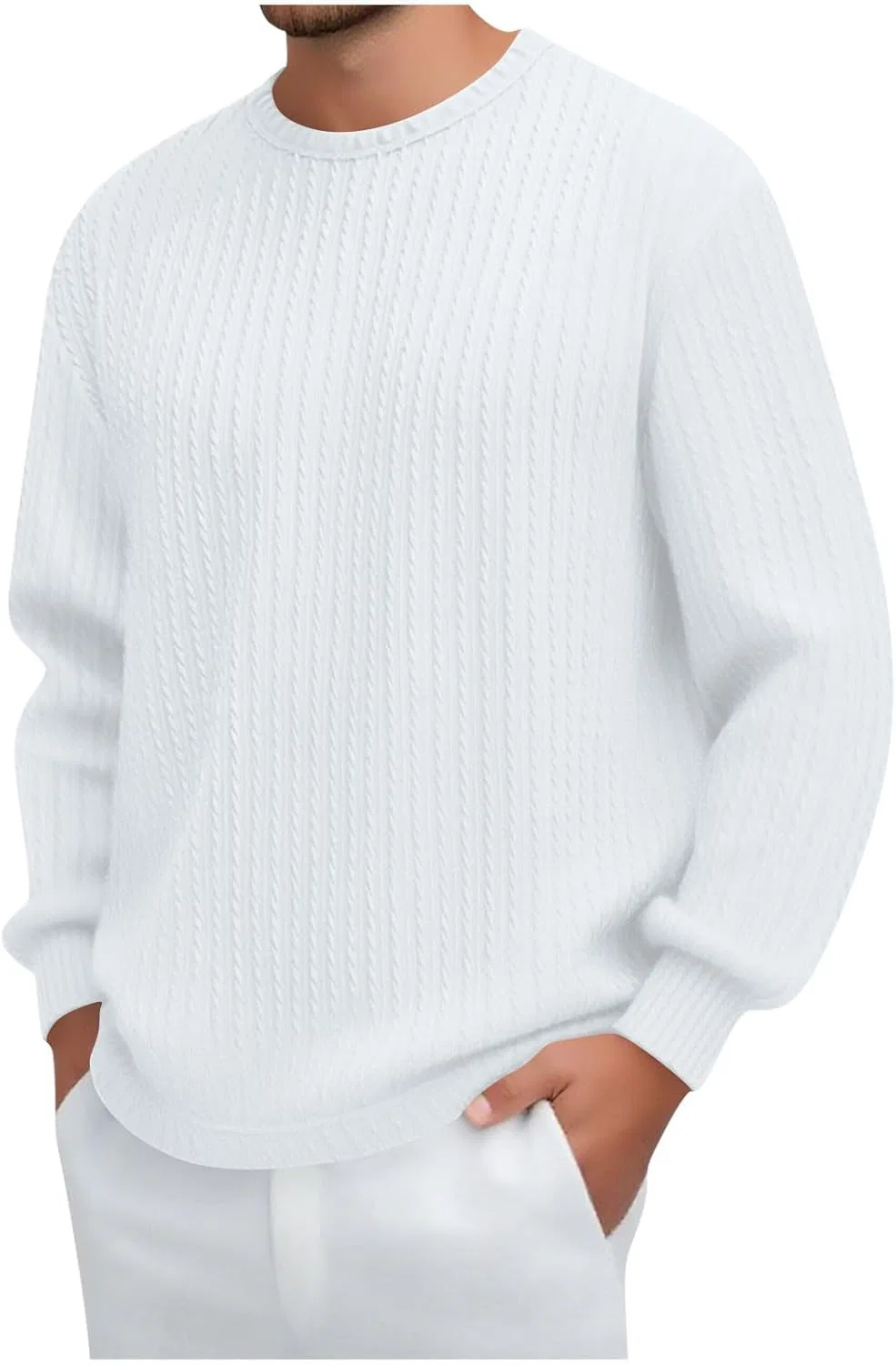 Мужская свободная футболка с длинным рукавом Crew Neck, White