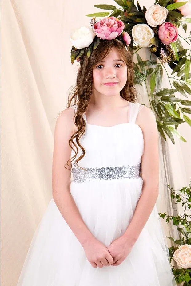 Детское платье для девочек сатиновое Back gipeli tutu skirt Mnk, White — фото 3
