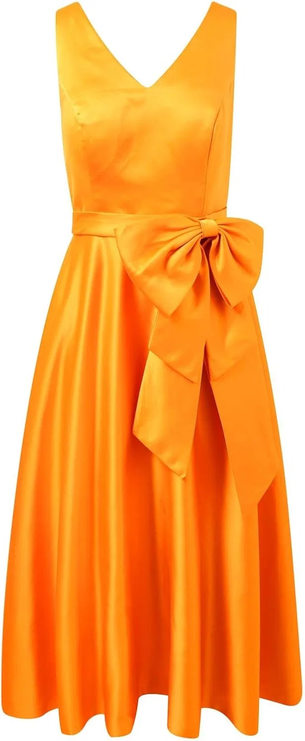 Женское коктейльное платье A-силуэта с бантом Satin, Orange — фото 3