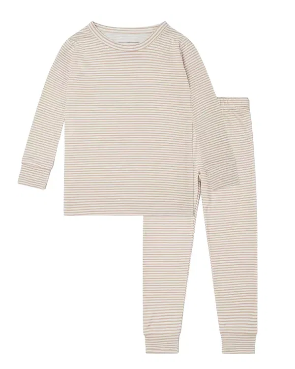 Детский комплект пижамы для мальчиков с длинным рукавом Oatmeal Stripe Bamboo Kids Pajama Set Motette, Beige/White Stripe