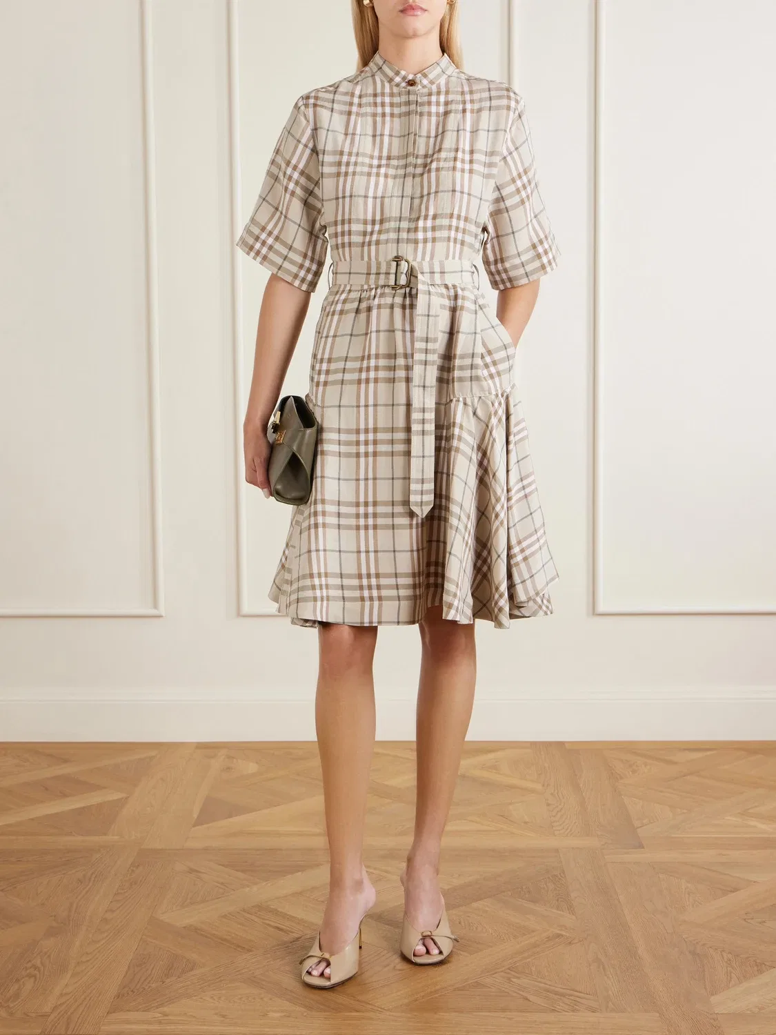 Короткое платье из клетчатой ткани BURBERRY, бежевый — фото 2