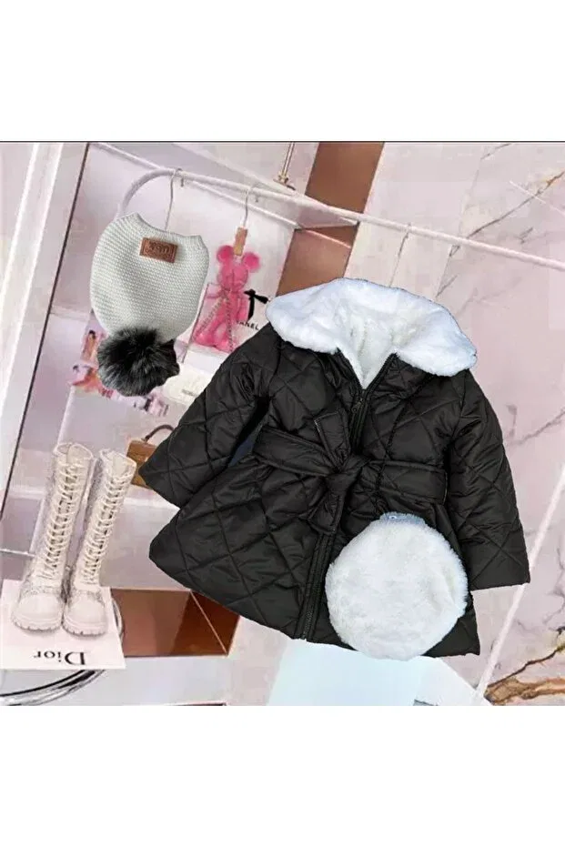 Детское пальто для девочек с меховым воротником Alya Butik, Siyah — фото 2