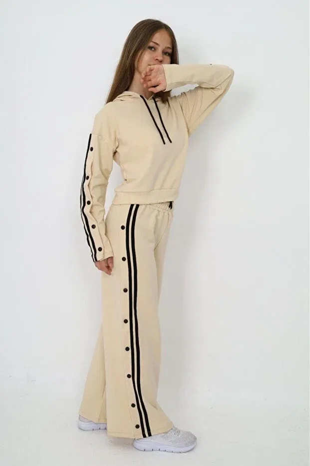 Детский спортивный костюм для девочек с капюшоном oversize Asortik Kids, Cream — фото 2