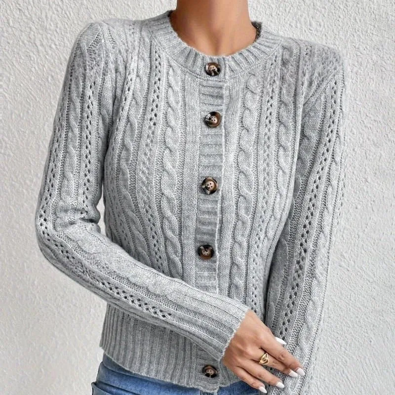 Женский кардиган с косами, модель Classic Cable Knit, серый — фото 4