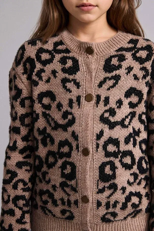 Детский кардиган для девочек с принтом Leopard patterned buttoned cardigan for girls g3065a825au Defacto, Beige-Bg321 — фото 4