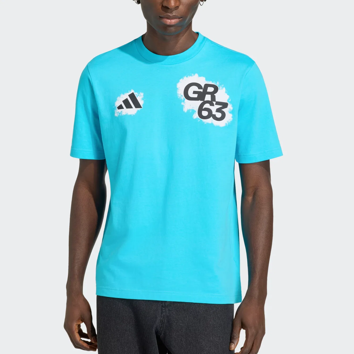 Мужская футболка с принтом Adidas x MERCEDES AMG Motorsport PETRONAS FORMULA 1 TEAM GEORGE RUSSELL Racing T Shirt, Samba Blue — фото 4