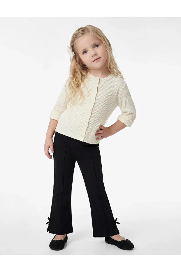 Детские леггинсы для девочек с принтом Viscose Blended Elastic Waist Bow Detailed Flared Koton, Black — фото 2