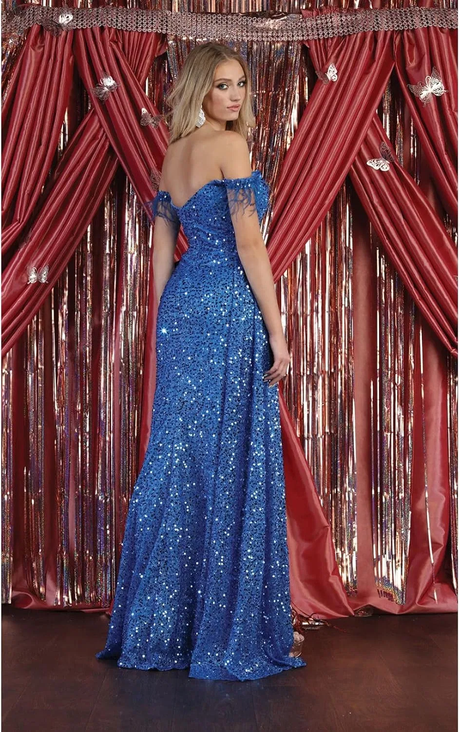 Женское платье-футляр с открытыми плечами, пайетками, FormalDressShops, тёмно-синий/синий — фото 2