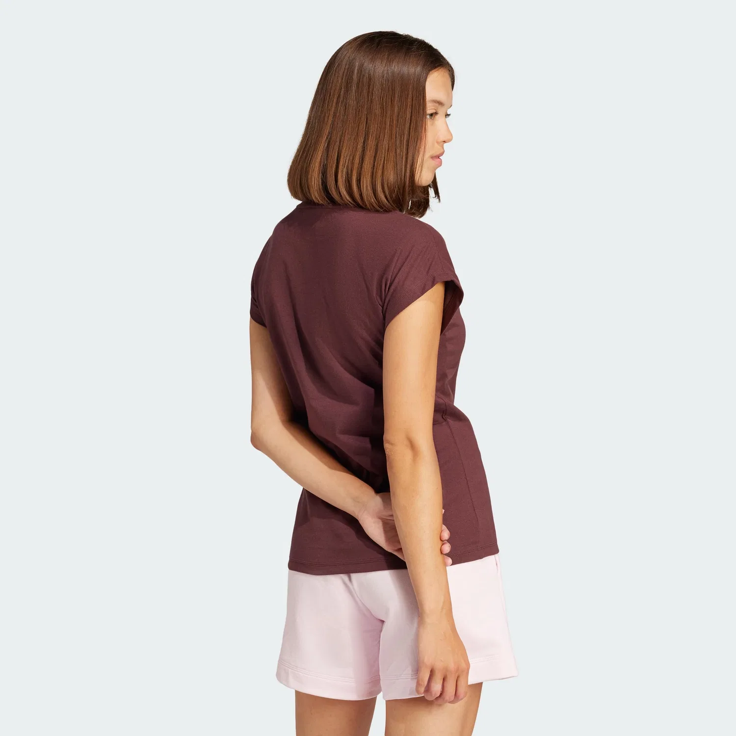 Женская хлопковая футболка Essentials Linear Cotton adidas, Aurora Ruby / White — фото 4