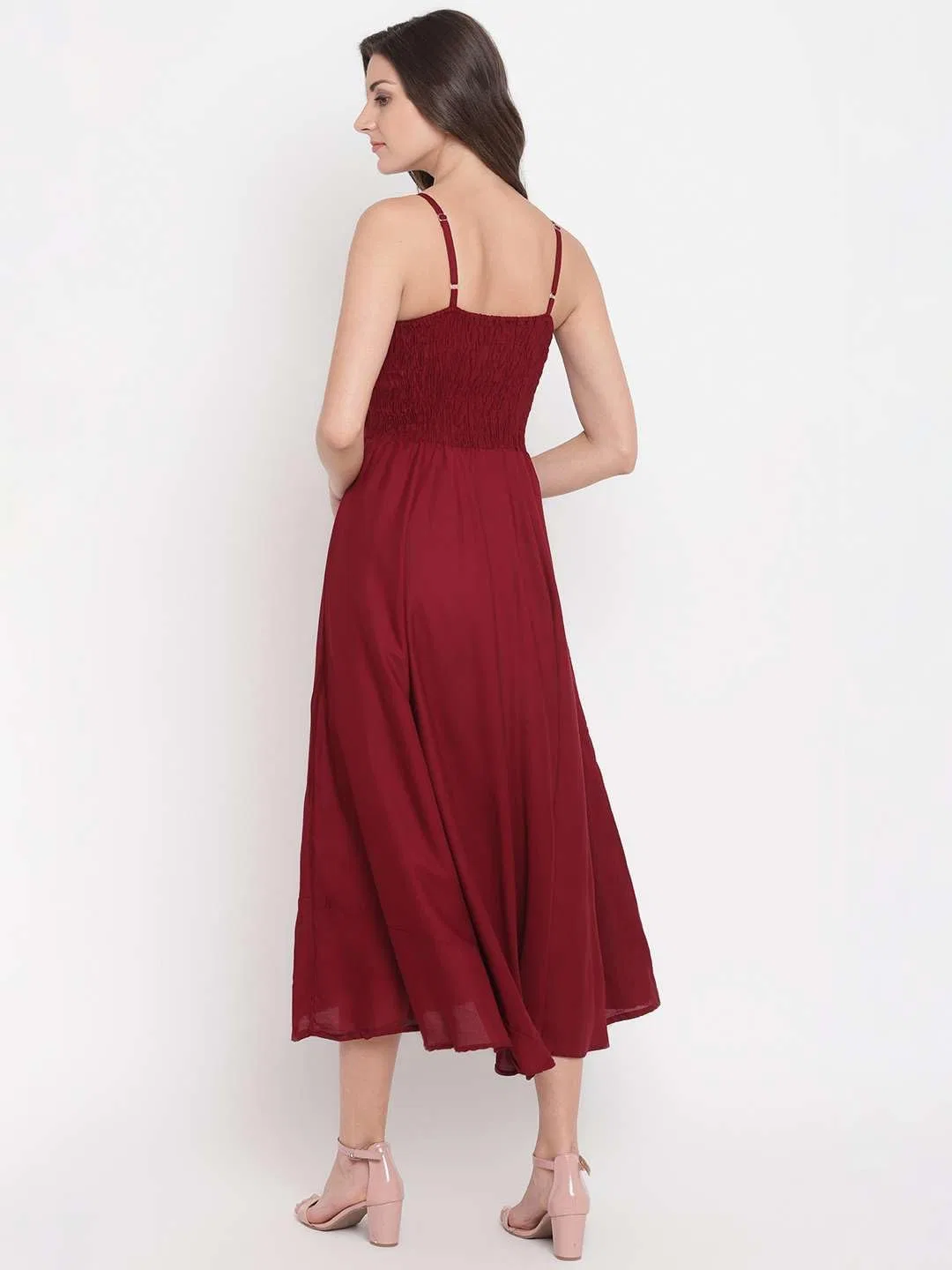 Женское платье миди с открытыми плечами Rianshi craft, Maroon — фото 4