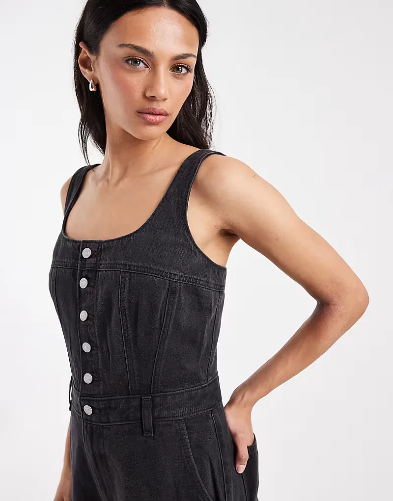 Джинсовый комбинезон Levi's Audra на пуговицах, черный — фото 2