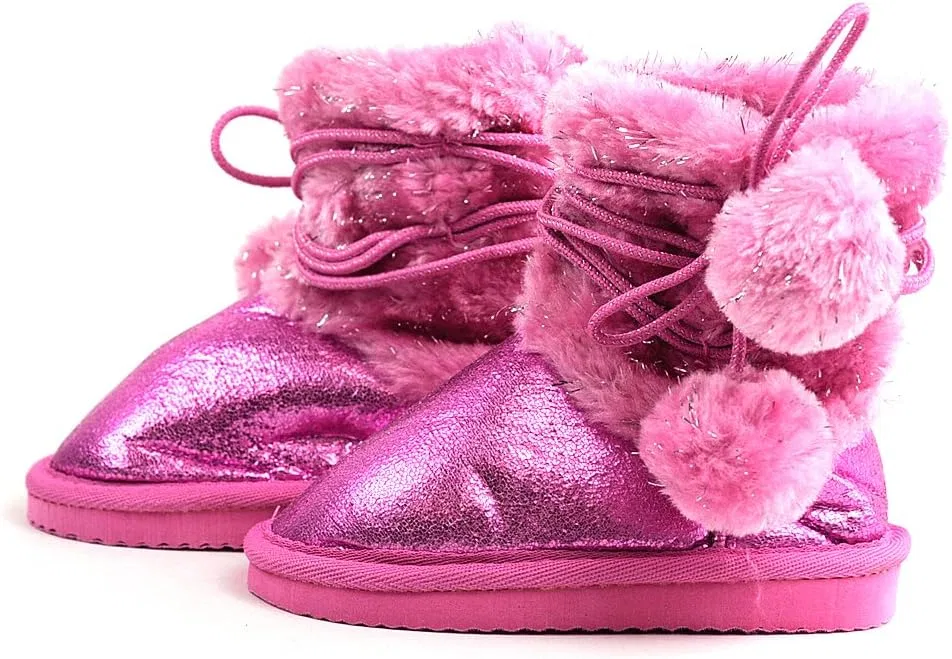 Детские зимние ботинки для девочек с подвесными помпонами NYFASHION101, Pink — фото 2