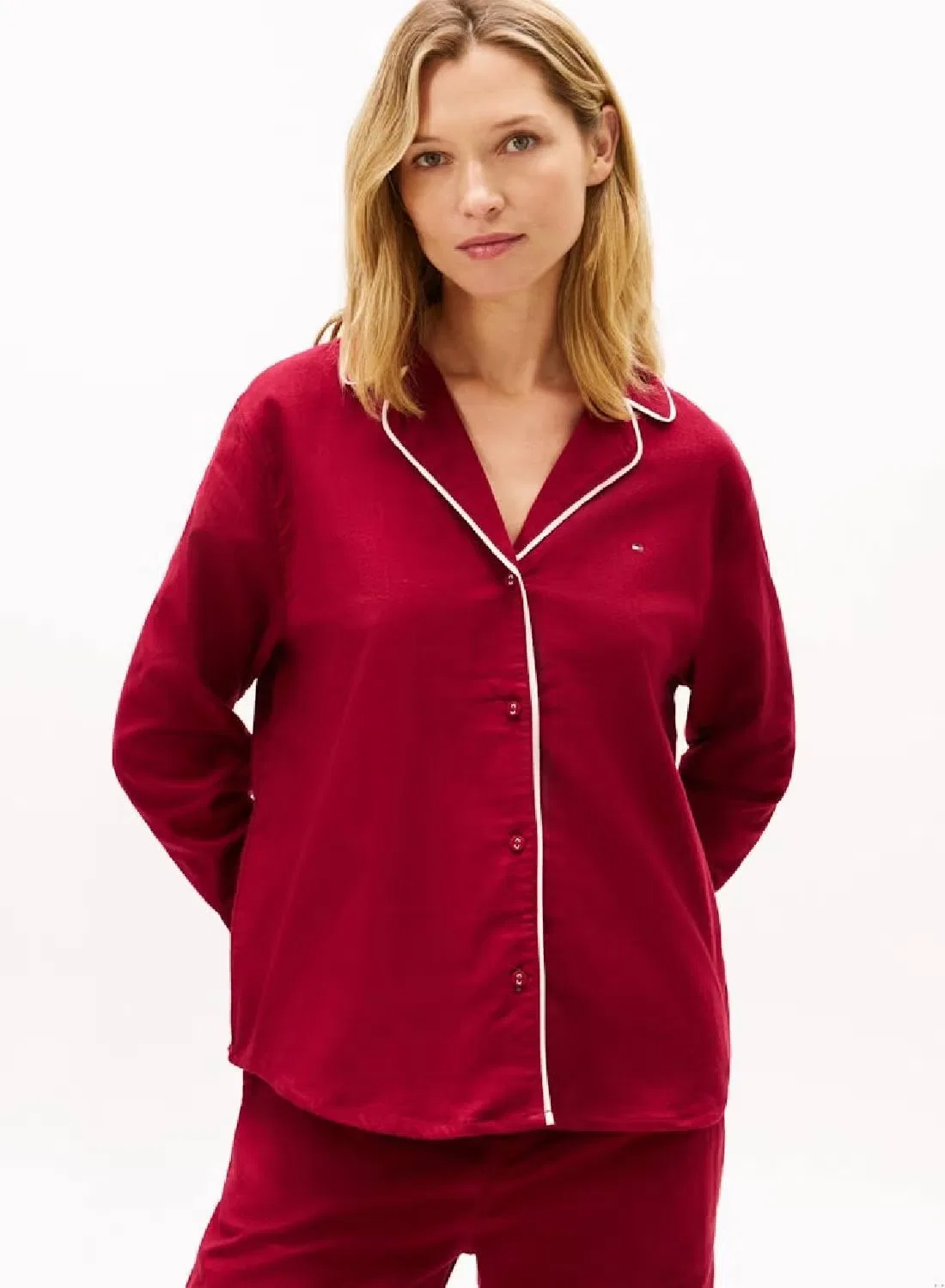 Пижамная рубашка из хлопкового фланеля с контрастной окантовкой, Tommy Hilfiger, красный