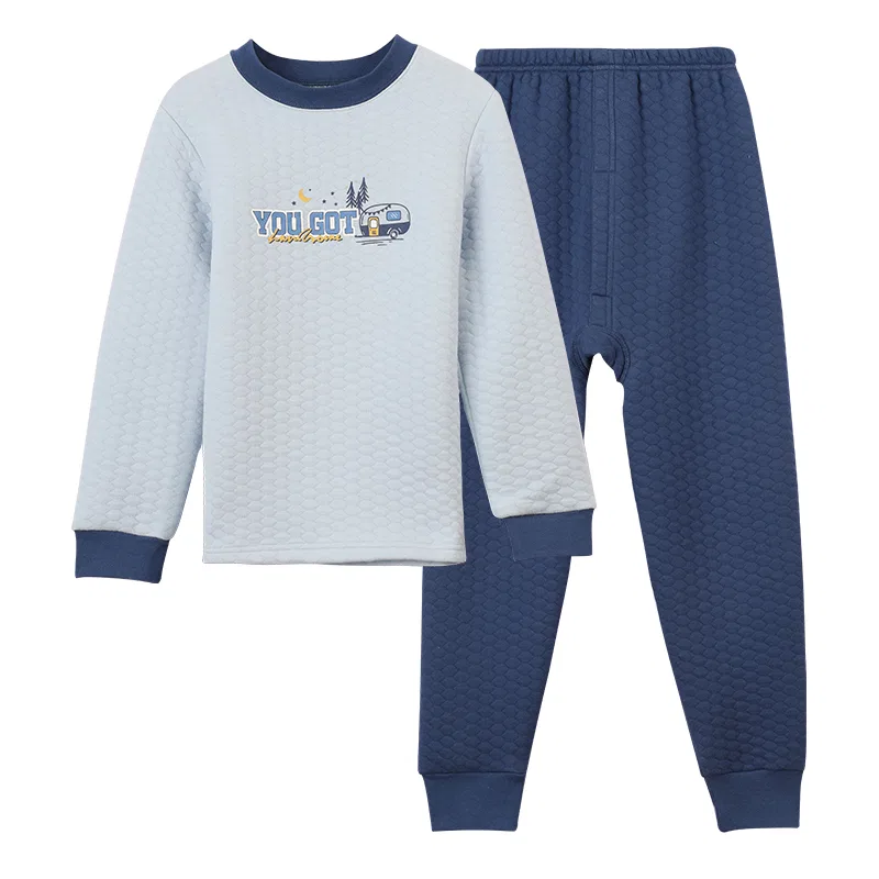 Детский комплект нижнего белья из хлопка с длинным рукавом Red bean, Moon Blue + Indigo
