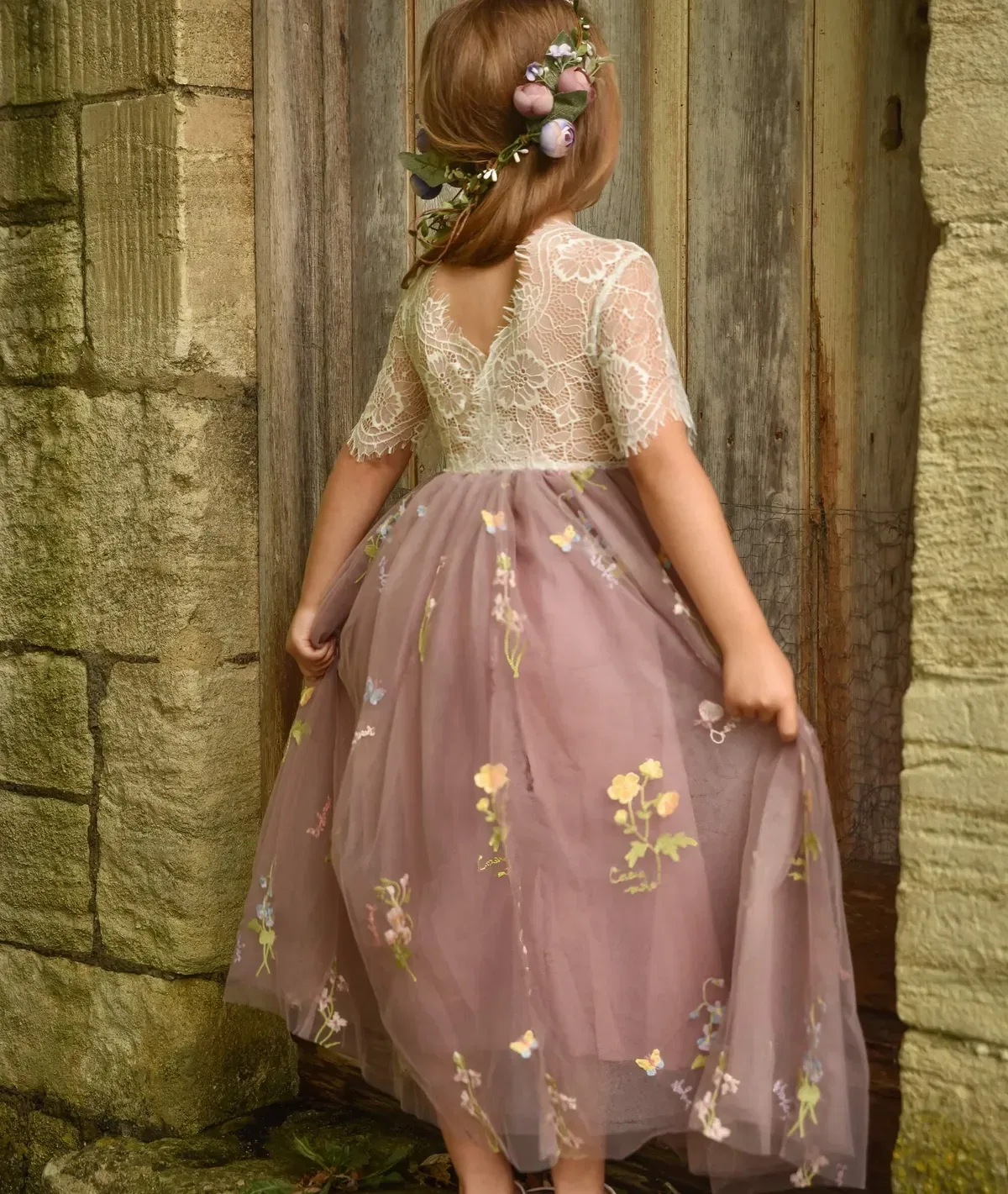 Платье с кружевом Enchanted Uk Flower Girl Boutique, Mauve — фото 4