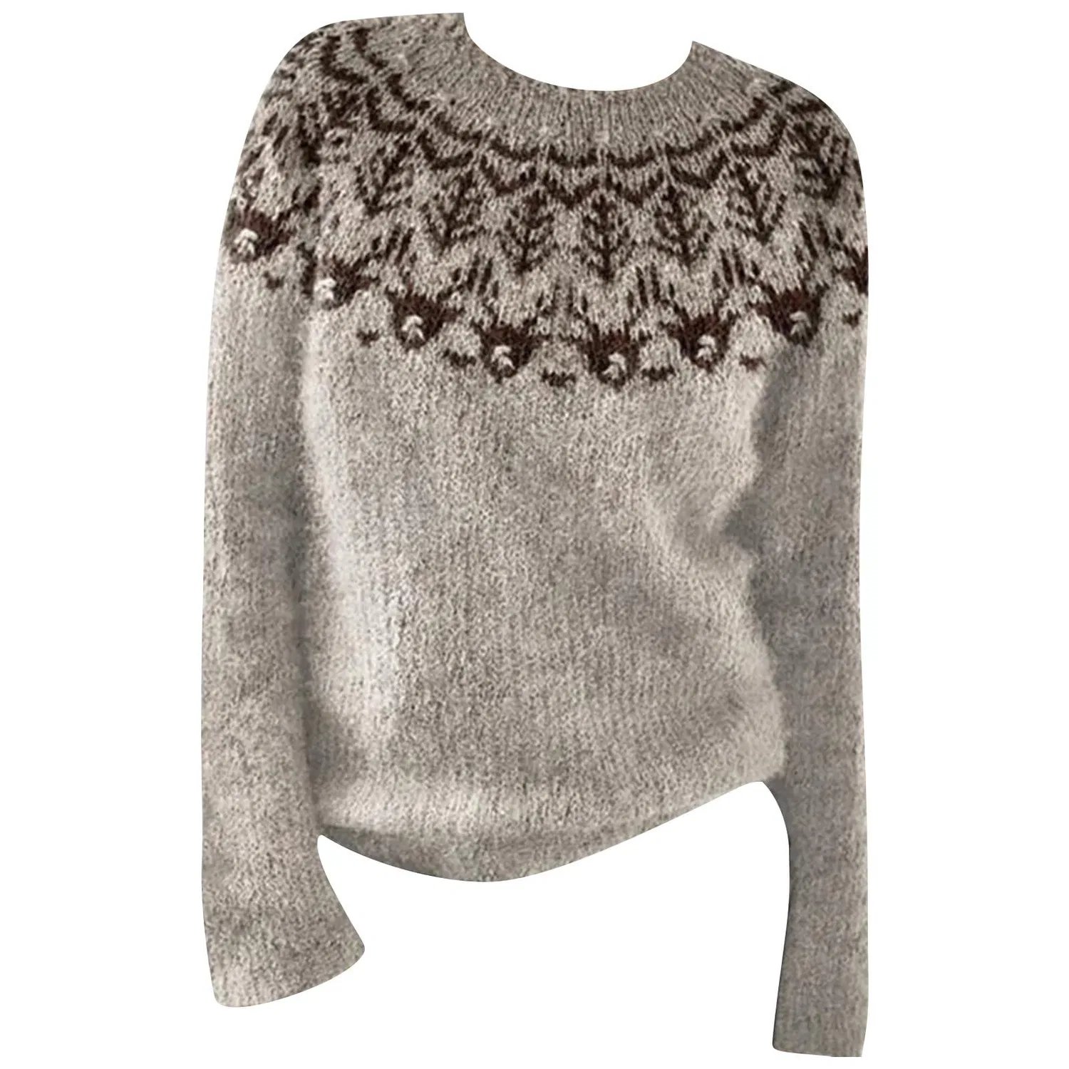 Женский свитер с жаккардовым узором Irish Sweater, S Coffee — фото 3