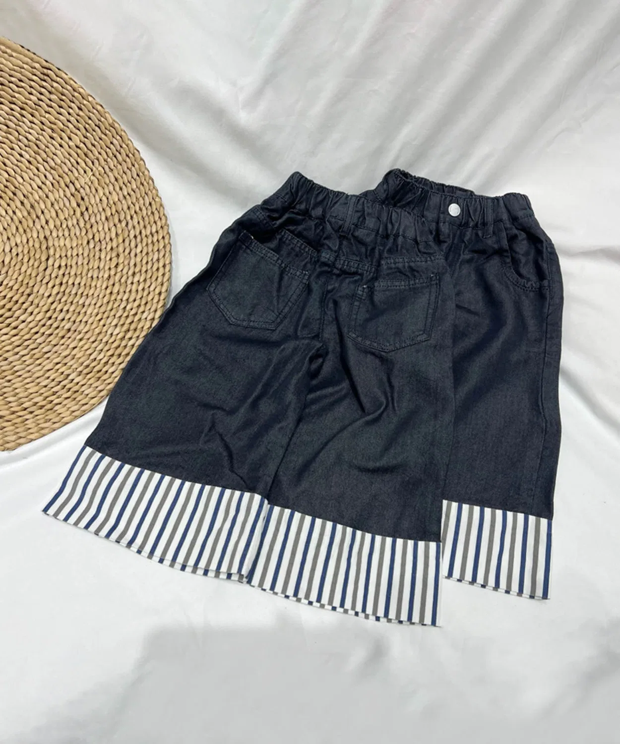Детские джинсы с полосатым низом Striped Hem Design aimoha, Navy