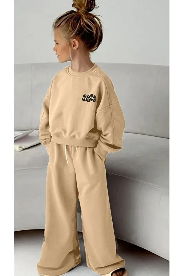 Детский комплект спортивного костюма для девочек хлопковый Good Vibes Crew Neck Tracksuit Set Novibe, Büskivi