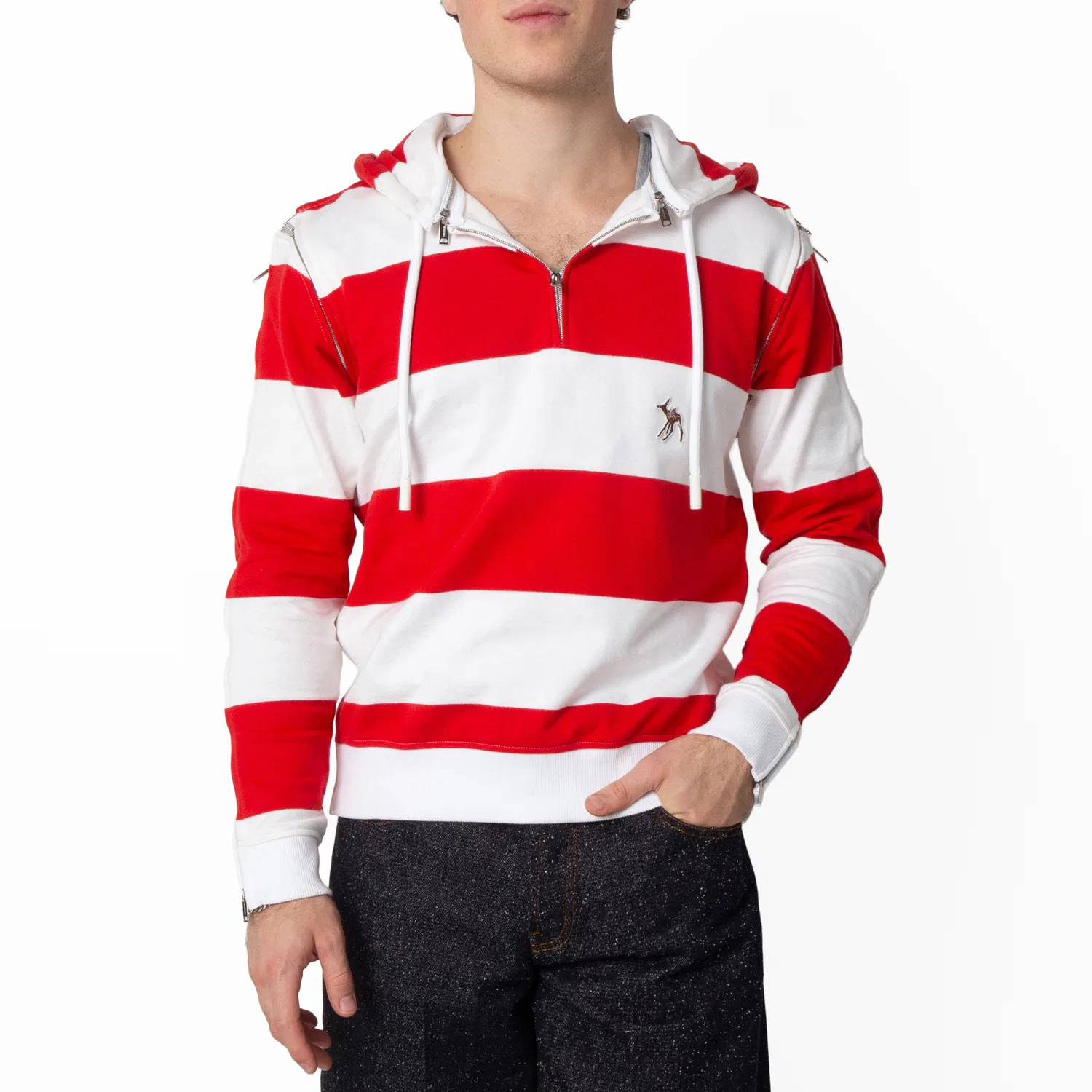 Худи из хлопка с молнией и полосатым принтом Red Zip Detail Striped Cotton Hoodie Burberry, Red Pattern