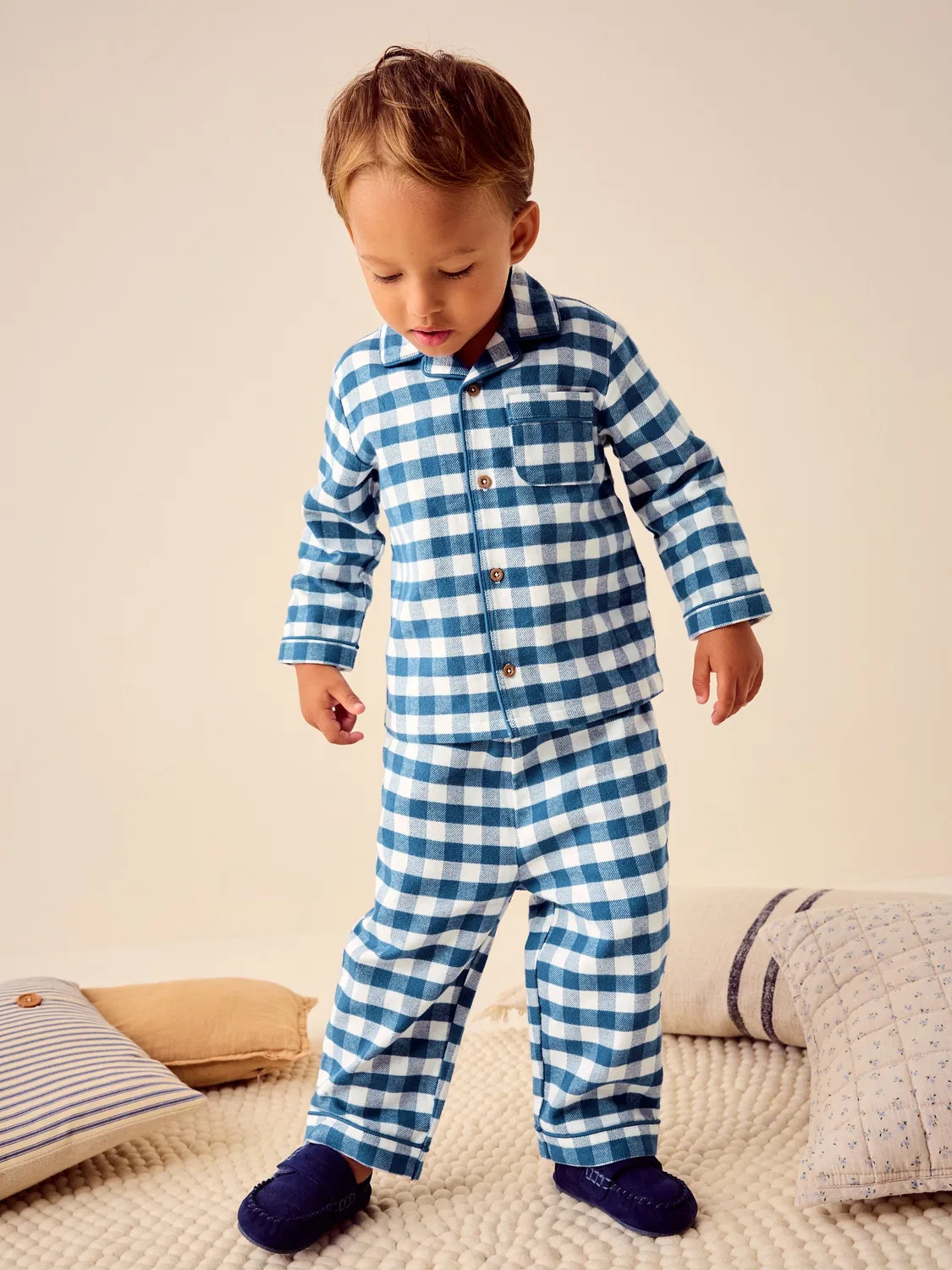 Пижама с рубашечным воротником, клетка Next, сине-белая клетка