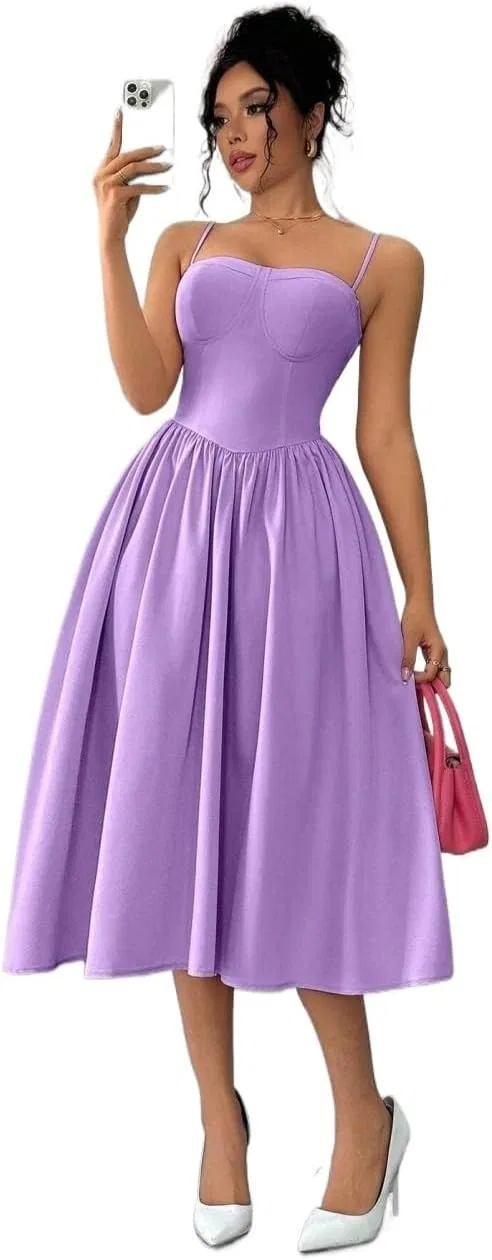 Женское платье миди на бретелях с запахом Mauve Purple — фото 2