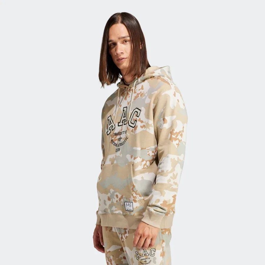 Мужской свитшот с капюшоном и принтом AAC Camo adidas, Бежевый — фото 2