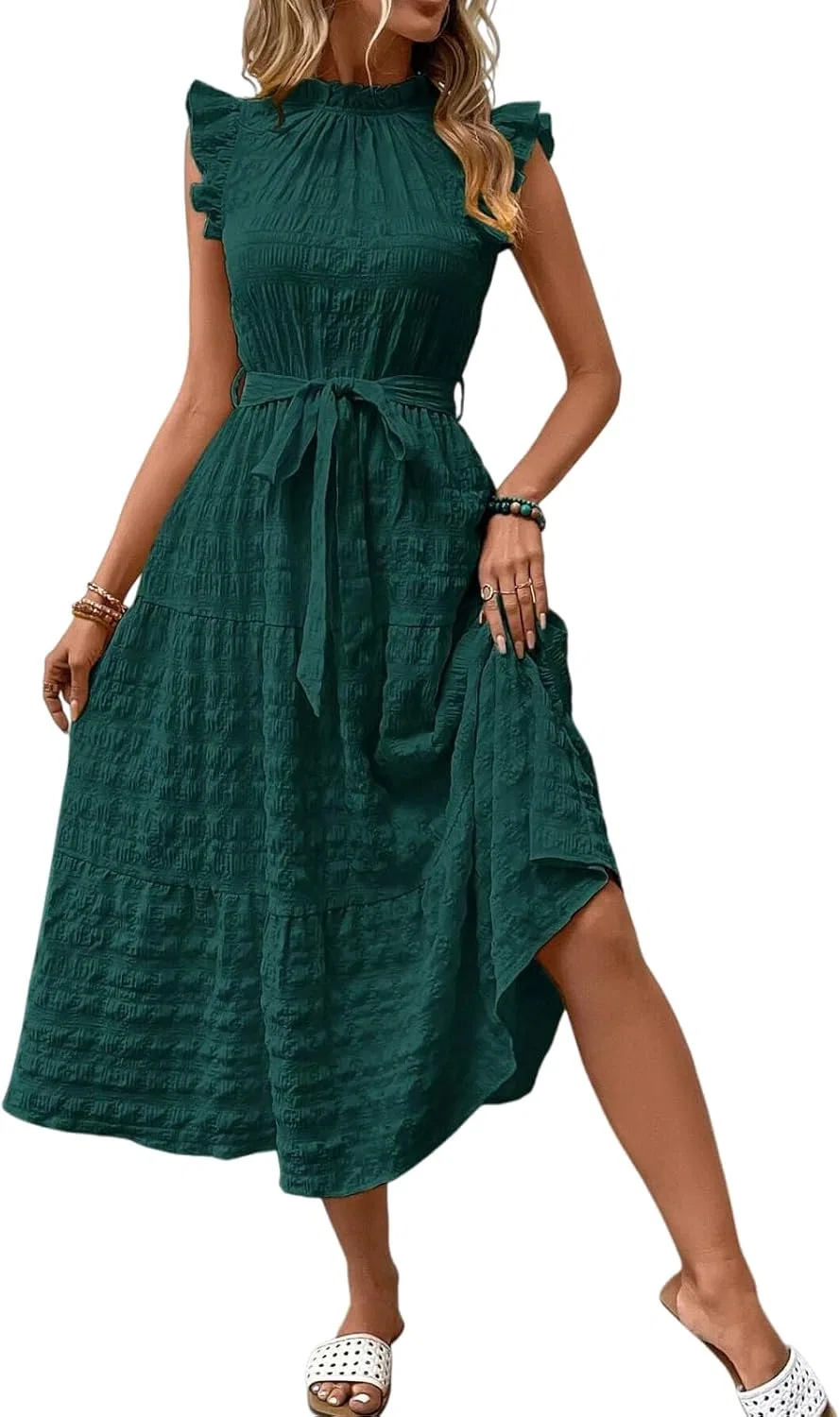 Женское платье миди с воланами и кружевным воротником Dark Green