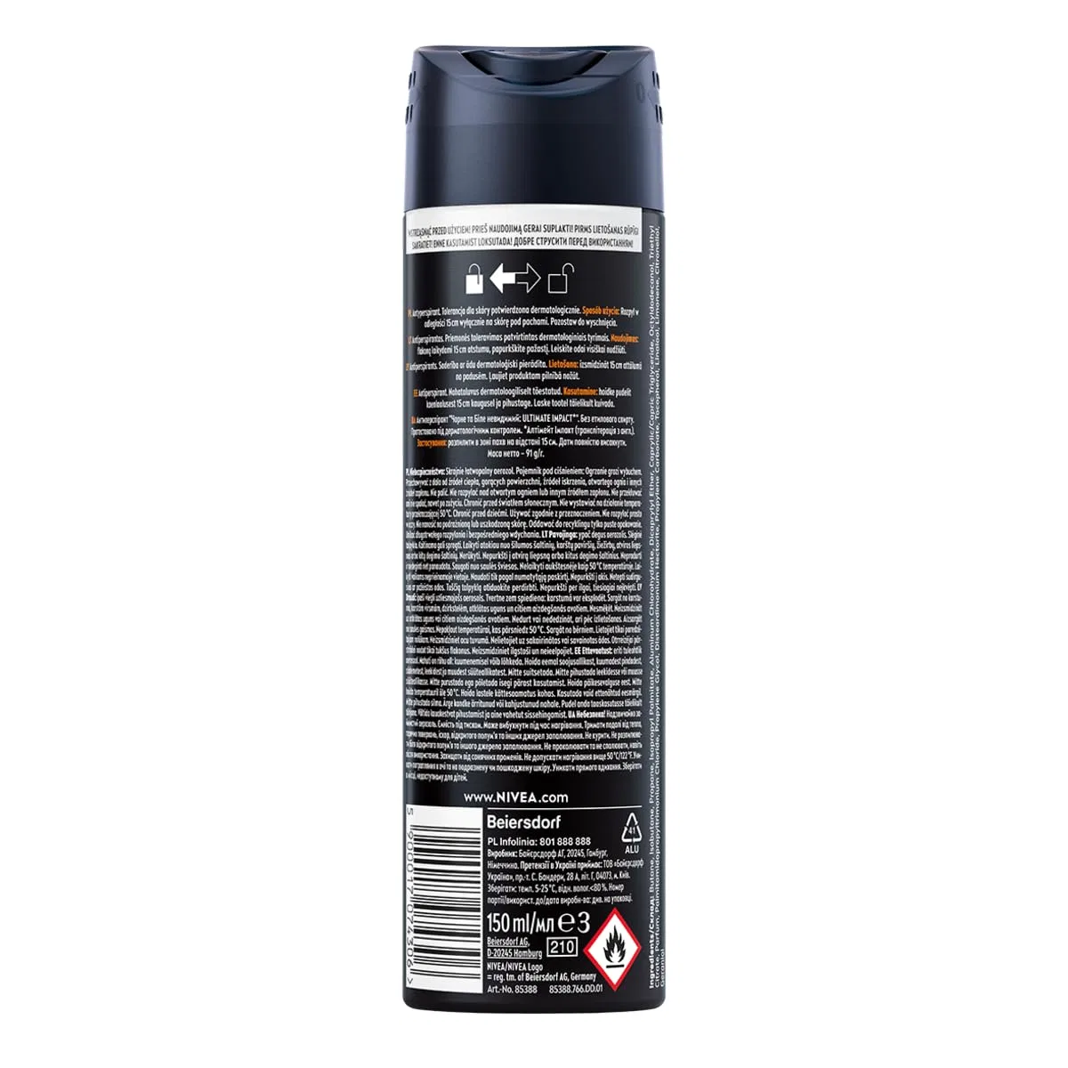 Антиперспирант Ultimate Impact Spray, NIVEA MEN, 150 мл — фото 2