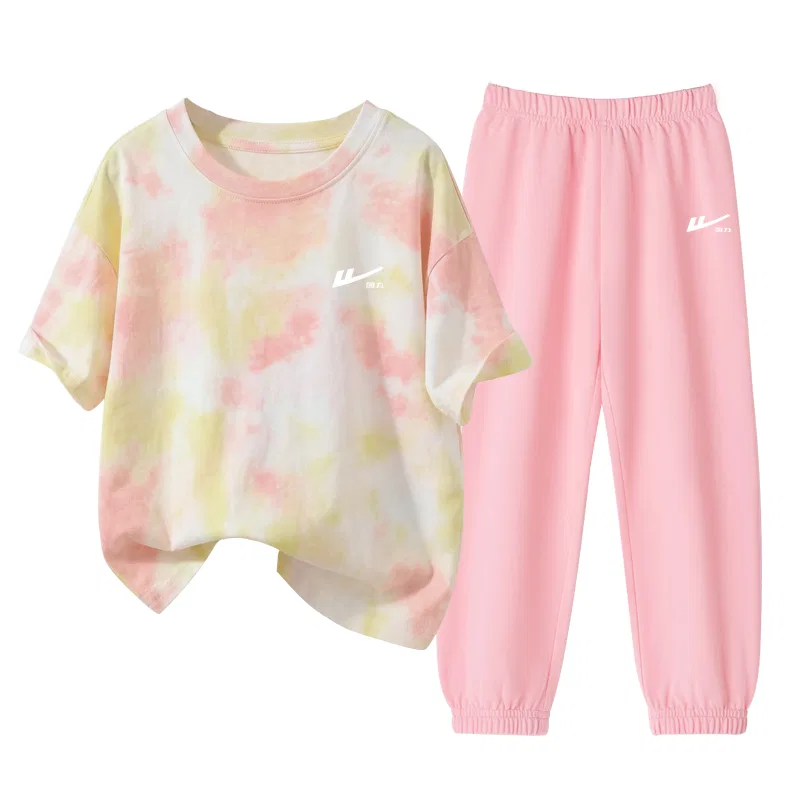 Детский спортивный комплект с принтом, Kids Casual Sportswear, WARRIOR, Pink Yellow/H Silicone Huili White K