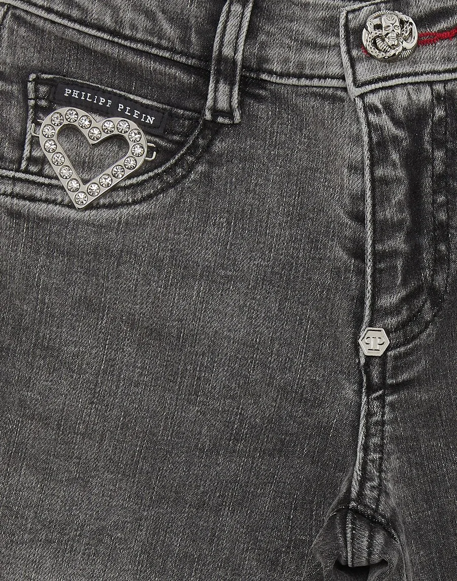 Узкие джинсы Philipp Plein 'Heart' из серого денима — фото 3