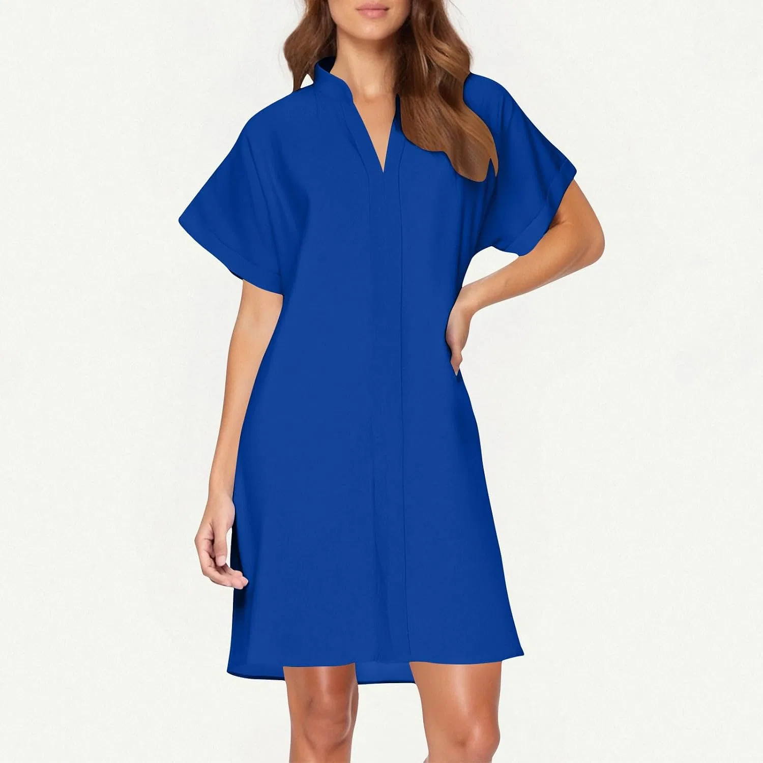 Женское пляжное платье-рубашка с V-образным вырезом, One Shoulder, Blue — фото 4