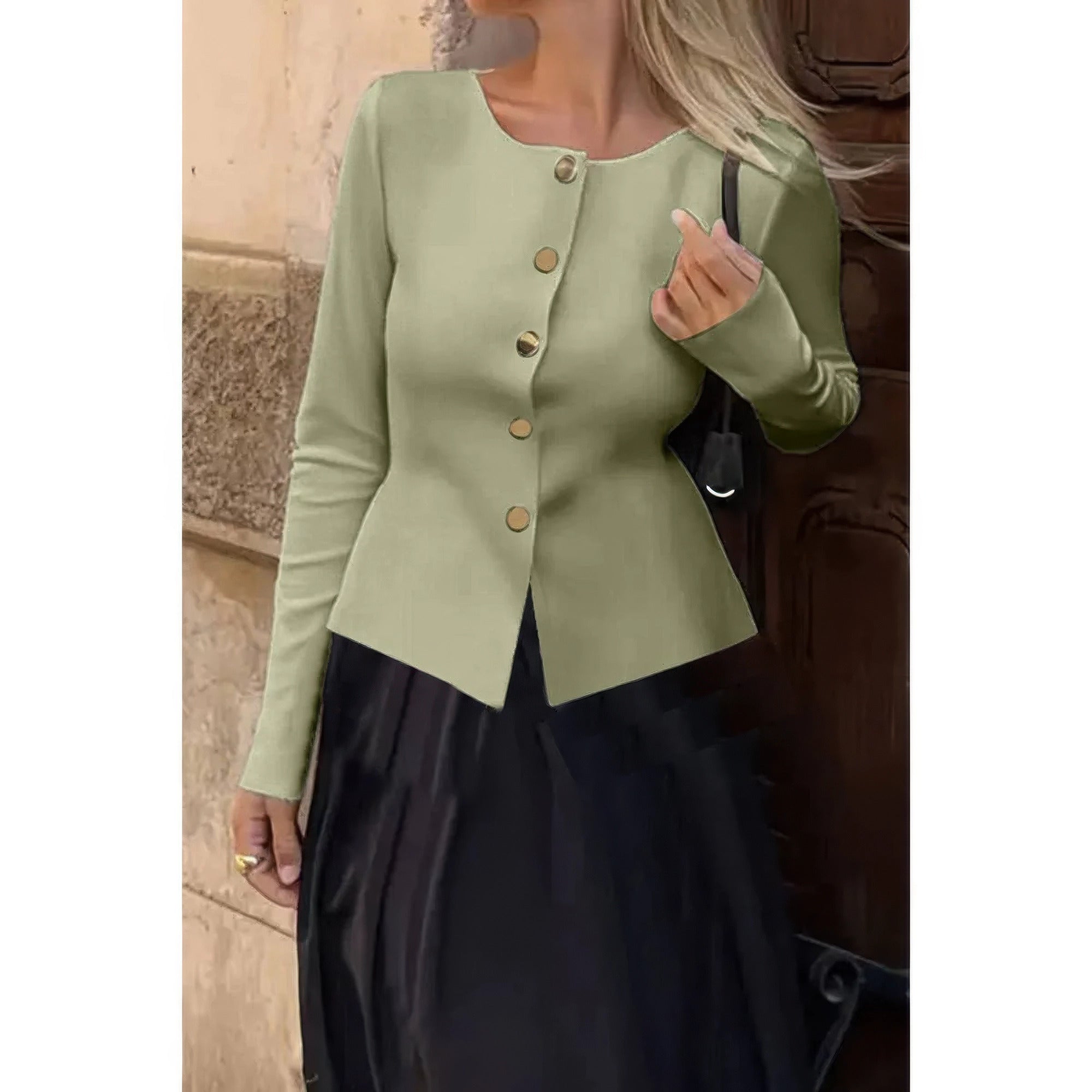 

Вязаный свитер с круглым вырезом, застежкой на пуговицы и длинными рукавами TRUEDAMES, зеленый