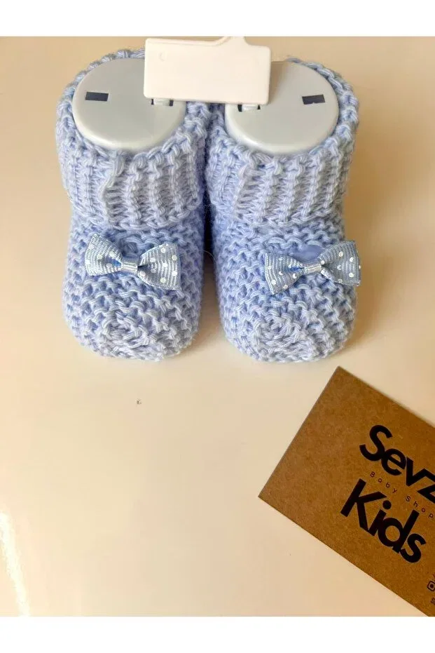 Детские вязаные пинетки для новорожденных без каблука Basics Sevza Kids, Multicolor Blue — фото 2