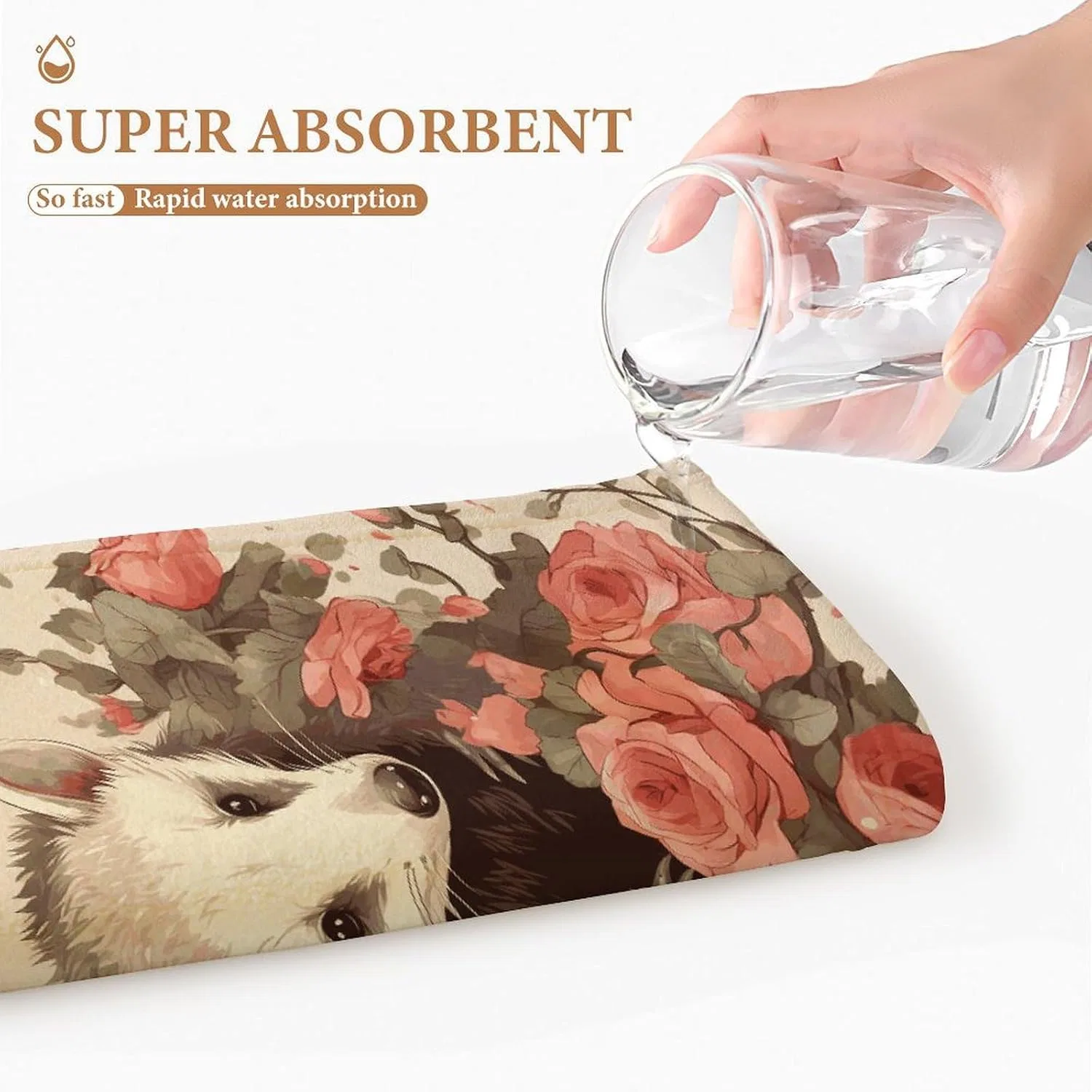 Махровая салфетка с принтом Opossum und Rosen, KLSVTMEA, 1 шт, 72.9x35.1 см — фото 3