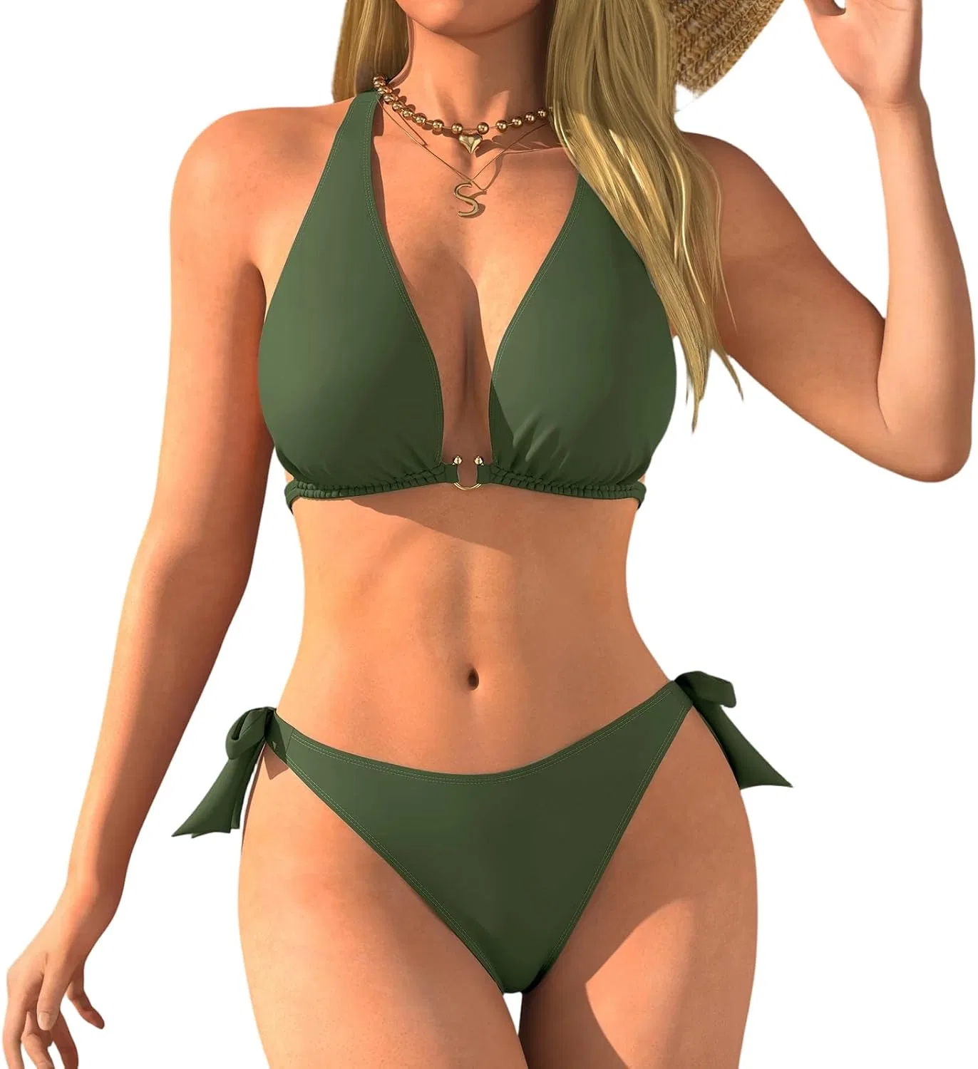 Женский купальный костюм с вырезами High Waisted, Army Green
