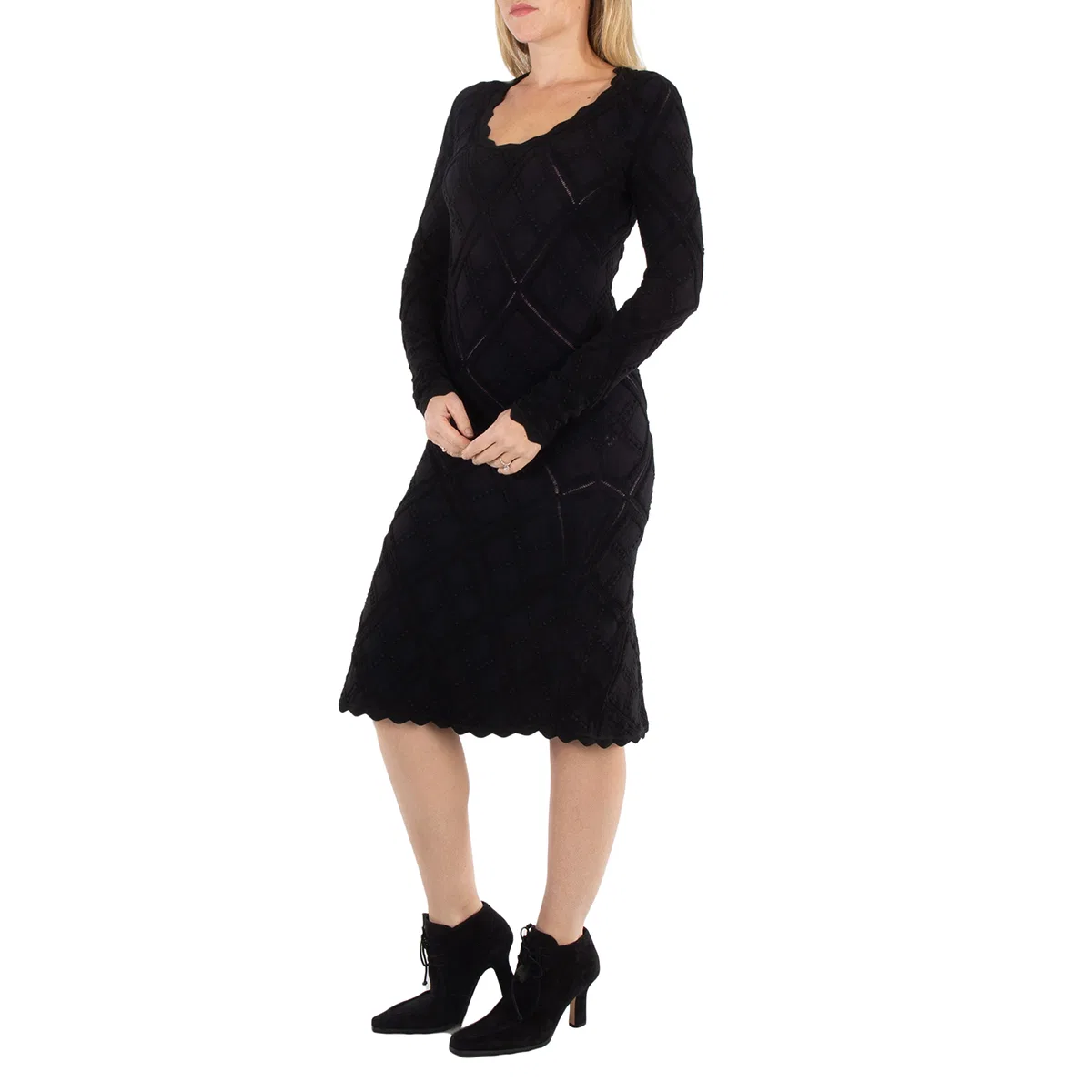 Платье вязаное с длинным рукавом Aran Long-Sleeved Flared Knitted Dress Burberry, Black — фото 2