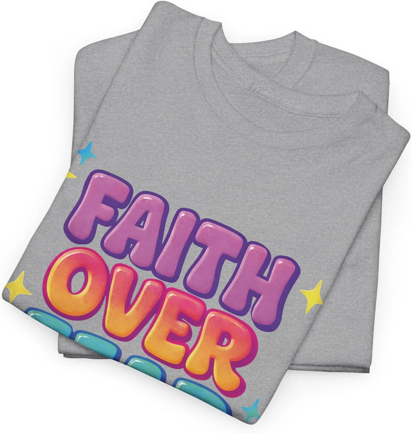 Мужская футболка с принтом Faith Over Fear, серый меланж — фото 3