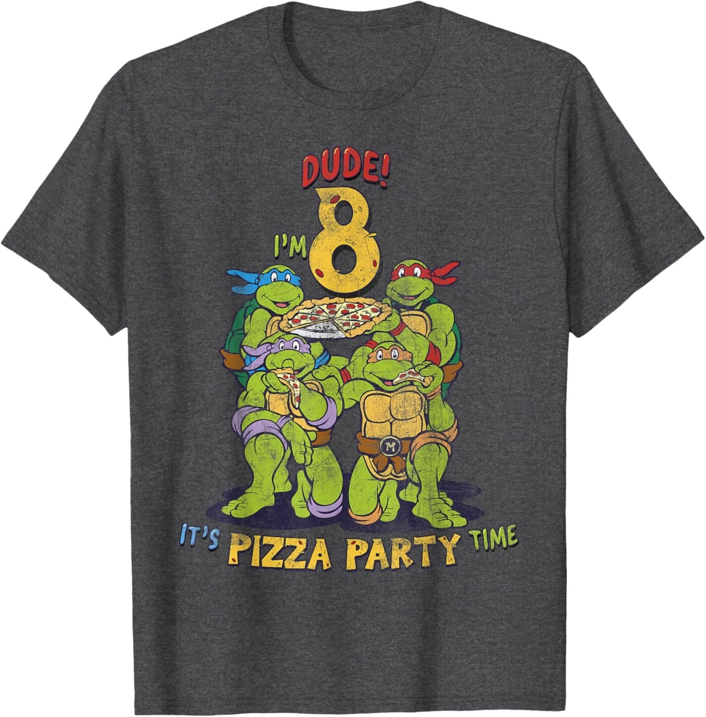 

Мужская футболка Teenage Mutant Ninja Turtles I'm 8 Dude Pizza Birthday Party, темно-серый вереск