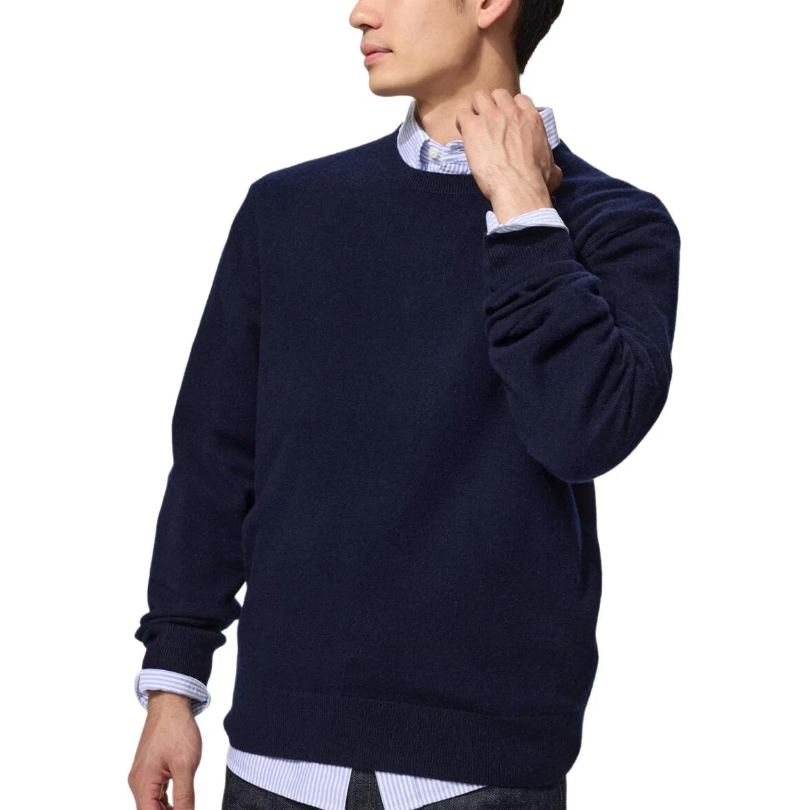 Мужской свитер из кашемира с круглым вырезом Navy Blue UNIQLO, Navy Blue — фото 3