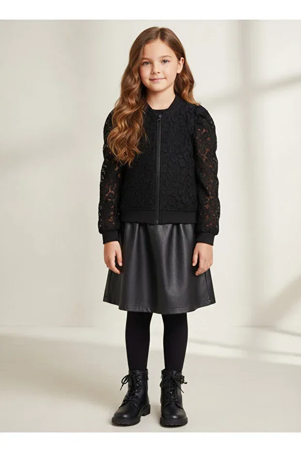 Детская кружевная куртка-бомбер Lace bomber kids jacket By Piera, Black — фото 2